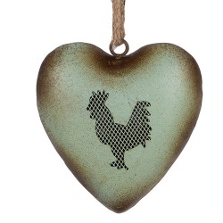 Clayre & Eef Decorative Pendant Heart 14x5x14 cm Green Metal Rooster