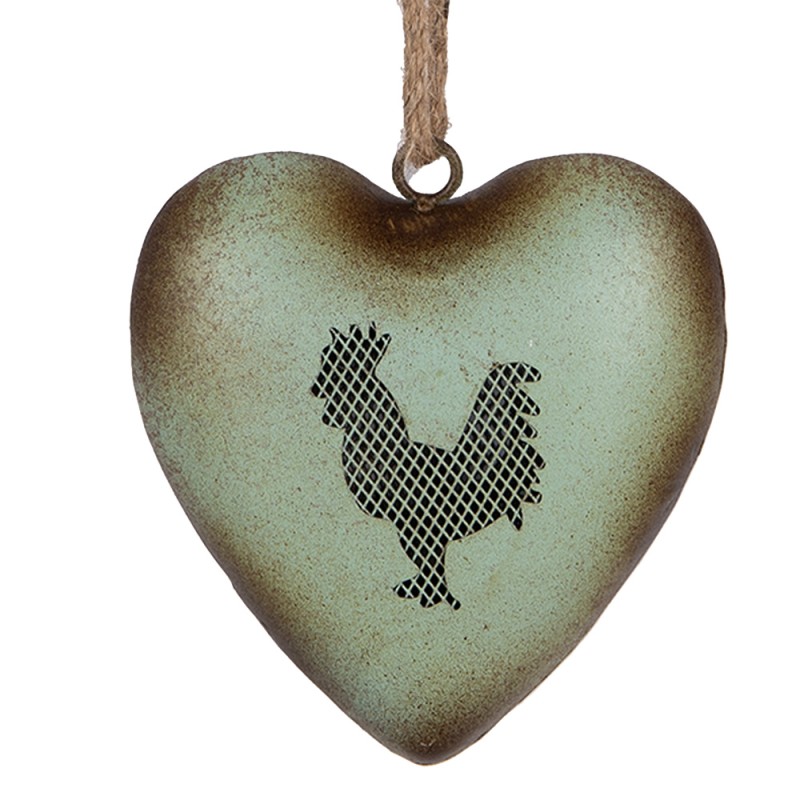 Clayre & Eef Decorative Pendant Heart 14x5x14 cm Green Metal Rooster