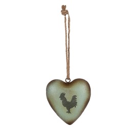 Clayre & Eef Decorative Pendant Heart 14x5x14 cm Green Metal Rooster