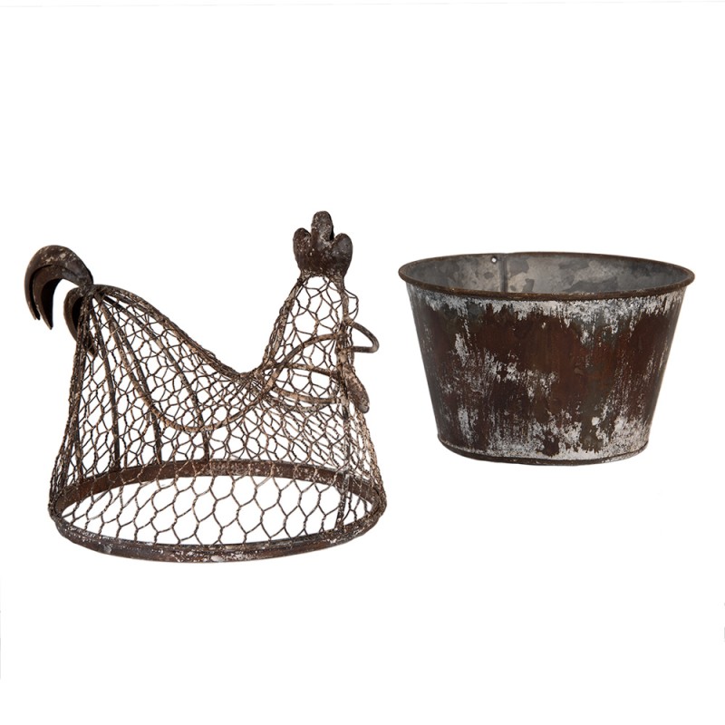 Clayre & Eef Storage Basket Chicken 39x39x25 cm Brown Grey Metal