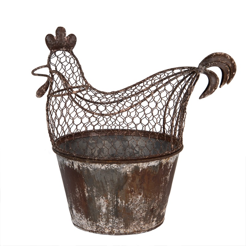 Clayre & Eef Storage Basket Chicken 39x39x25 cm Brown Grey Metal