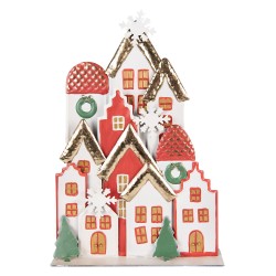 Clayre & Eef Statuetta decorativa di Natale Casa 30x8x46 cm Bianco Rosso  Metallo