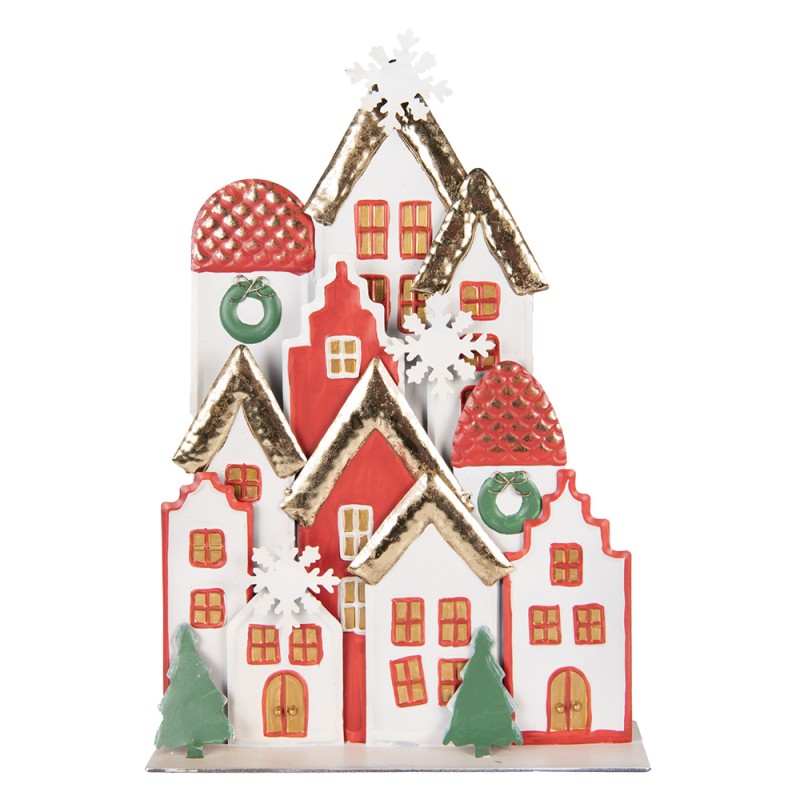 Clayre & Eef Statuetta decorativa di Natale Casa 30x8x46 cm Bianco Rosso  Metallo