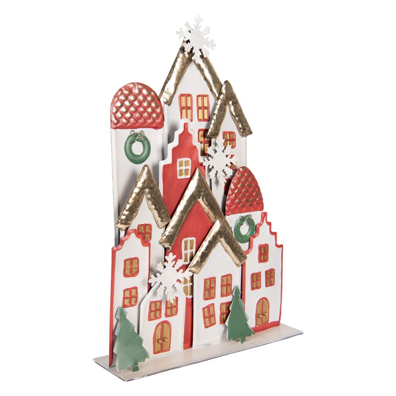 Clayre & Eef Statuetta decorativa di Natale Casa 30x8x46 cm Bianco Rosso  Metallo