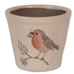 Clayre & Eef Pot de fleurs Ø 21x20 cm Beige Céramique Oiseau