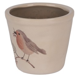 Clayre & Eef Pot de fleurs Ø 21x20 cm Beige Céramique Oiseau