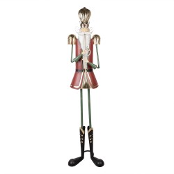 Clayre & Eef Statuetta decorativa di Natale Schiaccianoci 39x39x174 cm Rosso Metallo