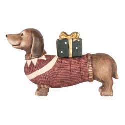 Clayre & Eef Statuetta decorativa di Natale Cane Bassotto 47x14x28 cm Marrone Rosso Materiale ceramico