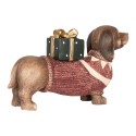 Clayre & Eef Weihnachtsdekorationsfigur Hund Dackel 47x14x28 cm Braun Rot Keramikmaterial