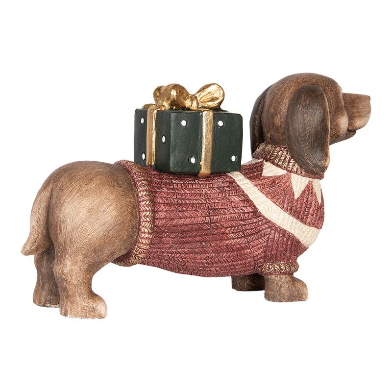 Clayre & Eef Weihnachtsdekorationsfigur Hund Dackel 47x14x28 cm Braun Rot Keramikmaterial
