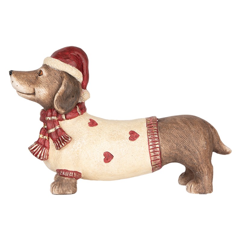 Clayre & Eef Kerstdecoratie Beeld Hond Teckel 42x12x27 cm Bruin Beige Keramisch materiaal