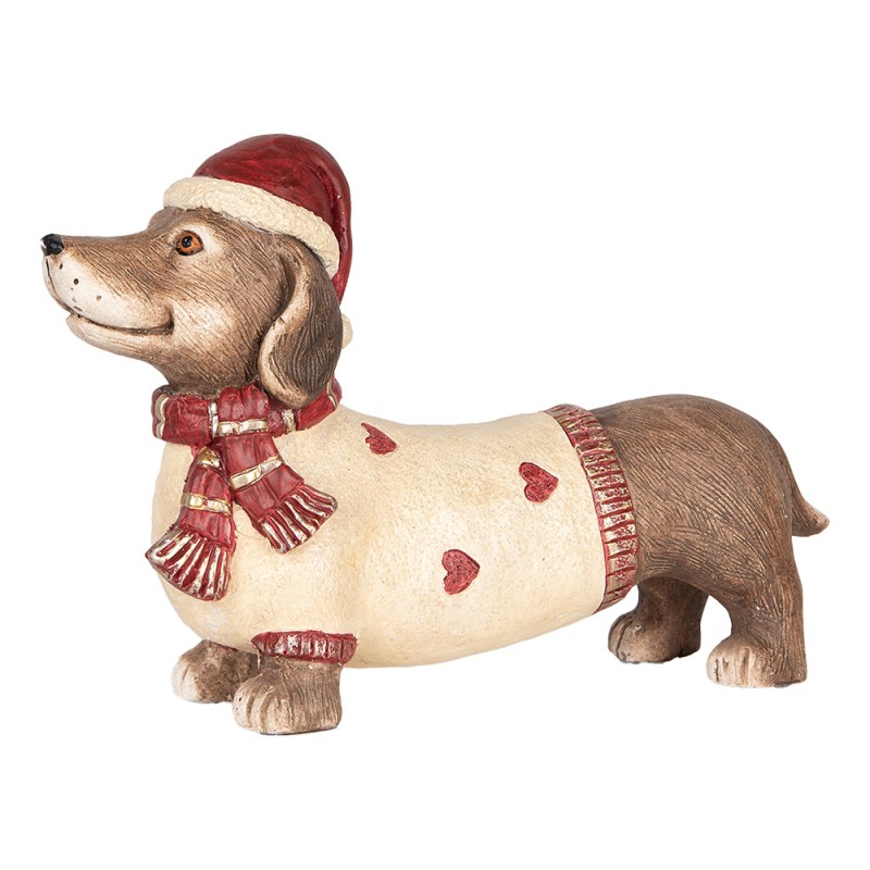 Clayre & Eef Kerstdecoratie Beeld Hond Teckel 42x12x27 cm Bruin Beige Keramisch materiaal