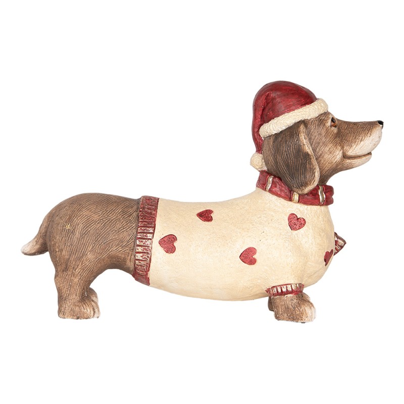 Clayre & Eef Kerstdecoratie Beeld Hond Teckel 42x12x27 cm Bruin Beige Keramisch materiaal