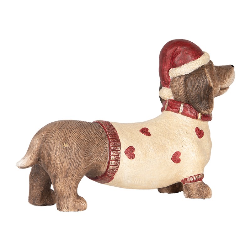 Clayre & Eef Kerstdecoratie Beeld Hond Teckel 42x12x27 cm Bruin Beige Keramisch materiaal