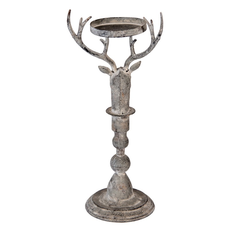 Clayre & Eef Candelabro Cervo 17x14x42 cm Grigio Metallo