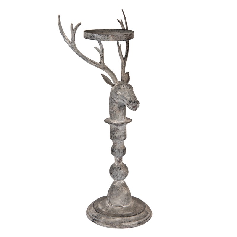 Clayre & Eef Candelabro Cervo 17x14x42 cm Grigio Metallo