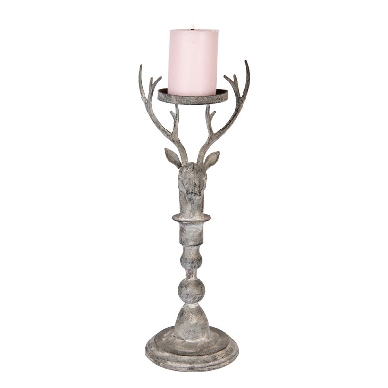Clayre & Eef Candelabro Cervo 17x14x42 cm Grigio Metallo