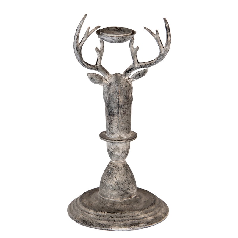 Clayre & Eef Candelabro Cervo 17x14x30 cm Grigio Metallo