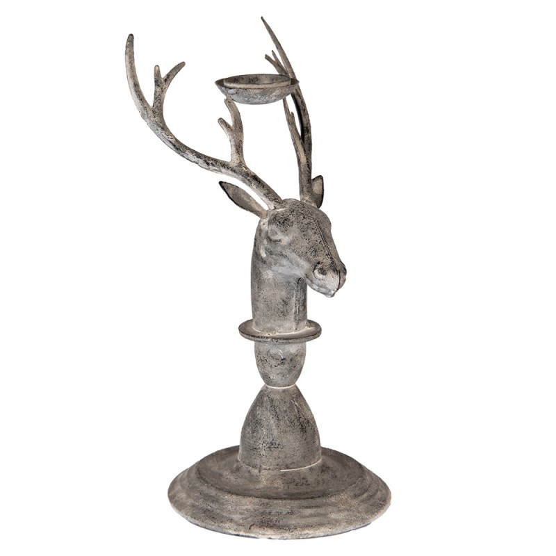 Clayre & Eef Candelabro Cervo 17x14x30 cm Grigio Metallo