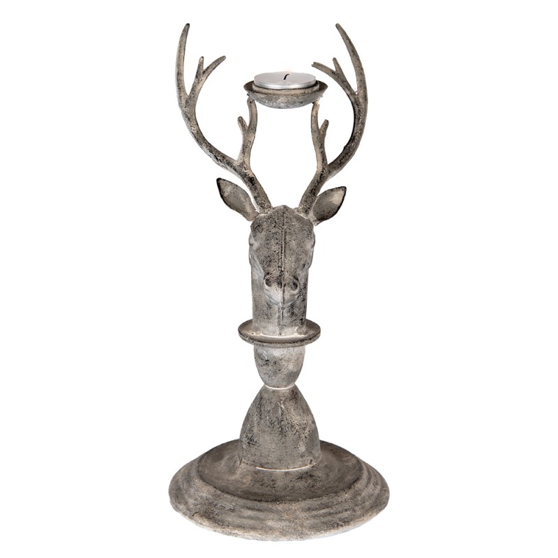 Clayre & Eef Candelabro Cervo 17x14x30 cm Grigio Metallo