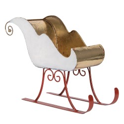 Clayre & Eef Statuetta decorativa Slitta 37x15x28 cm Bianco Metallo
