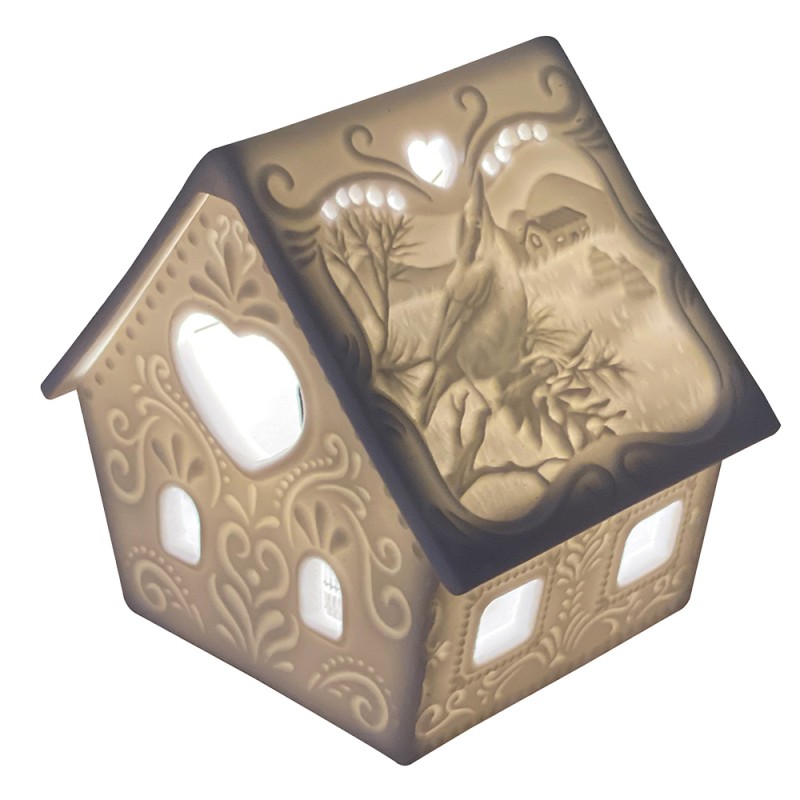 Clayre & Eef Porte-bougie Maison 9x7x8 cm Blanc Porcelaine