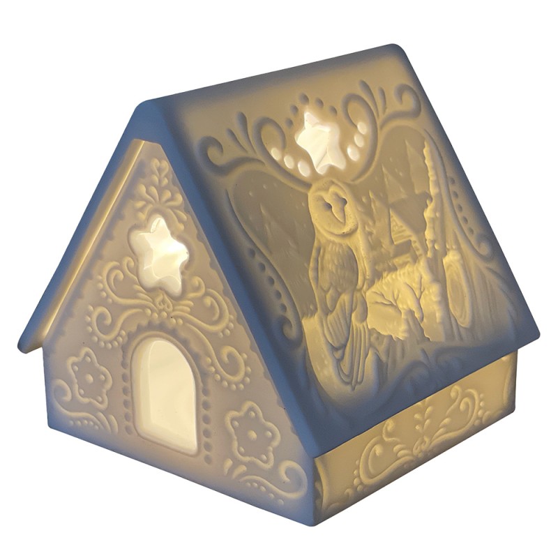 Clayre & Eef Porte-bougie Maison 8x8x8 cm Blanc Porcelaine
