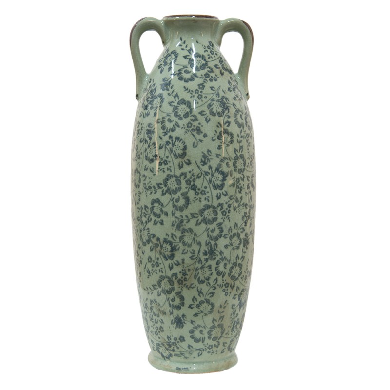 Clayre & Eef Vase Ø 16x45 cm Green Ceramic Flowers