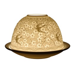 Clayre & Eef Porte-bougie Ø 12x8 cm Blanc Porcelaine Hirondelle