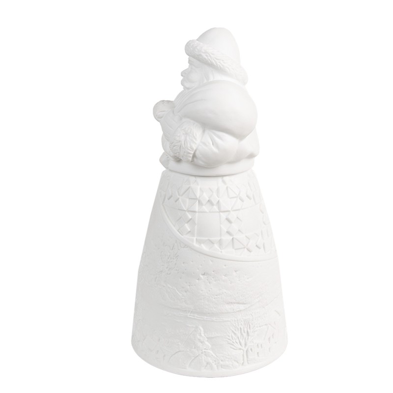 Clayre & Eef Decorazione natalizia con illuminazione a LED Babbo Natale Ø 9x19 cm Bianco Porcellana
