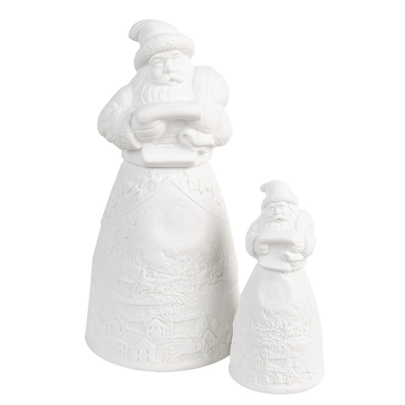 Clayre & Eef Decorazione natalizia con illuminazione a LED Babbo Natale Ø 9x19 cm Bianco Porcellana