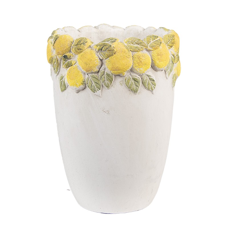 Clayre & Eef Planter Ø 13x17 cm White Yellow Stone Lemons