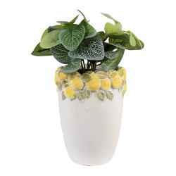 Clayre & Eef Planter Ø 13x17 cm White Yellow Stone Lemons