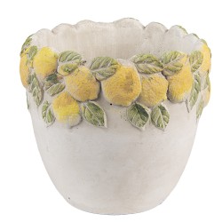 Clayre & Eef Planter Ø 14x12 cm White Yellow Stone Lemons