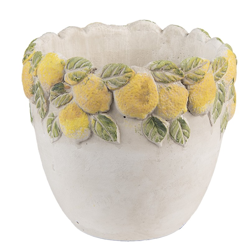 Clayre & Eef Planter Ø 14x12 cm White Yellow Stone Lemons
