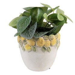 Clayre & Eef Planter Ø 14x12 cm White Yellow Stone Lemons