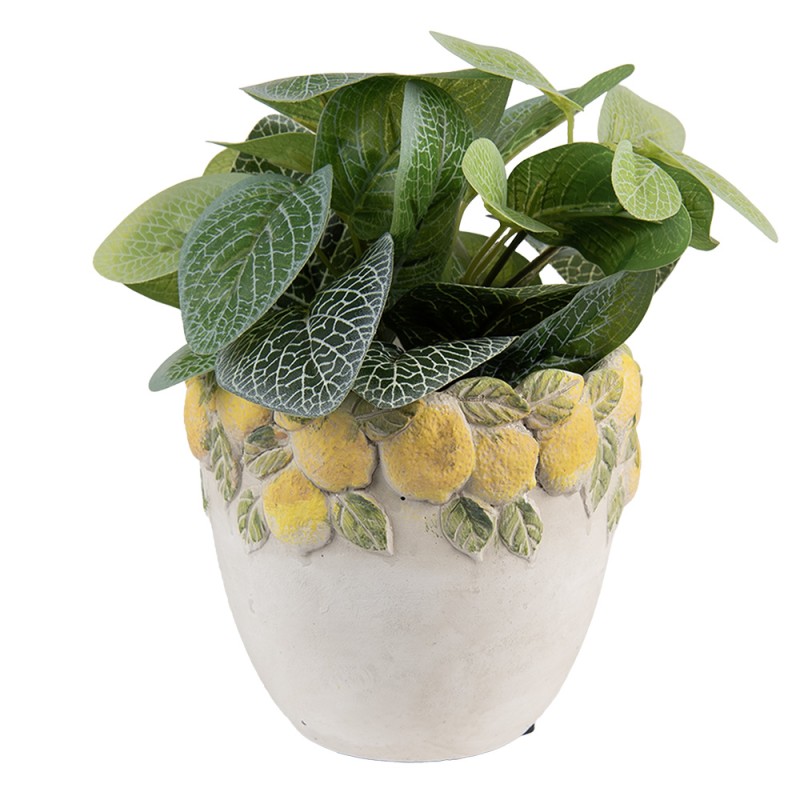 Clayre & Eef Planter Ø 14x12 cm White Yellow Stone Lemons