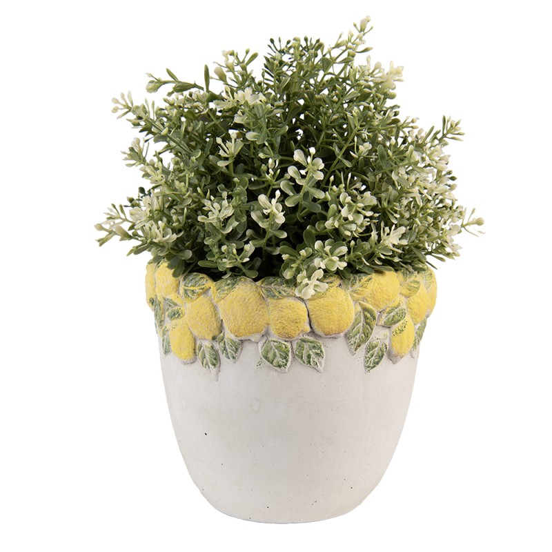 Clayre & Eef Bloempot Ø 16x15 cm Wit Geel Steen Citroen