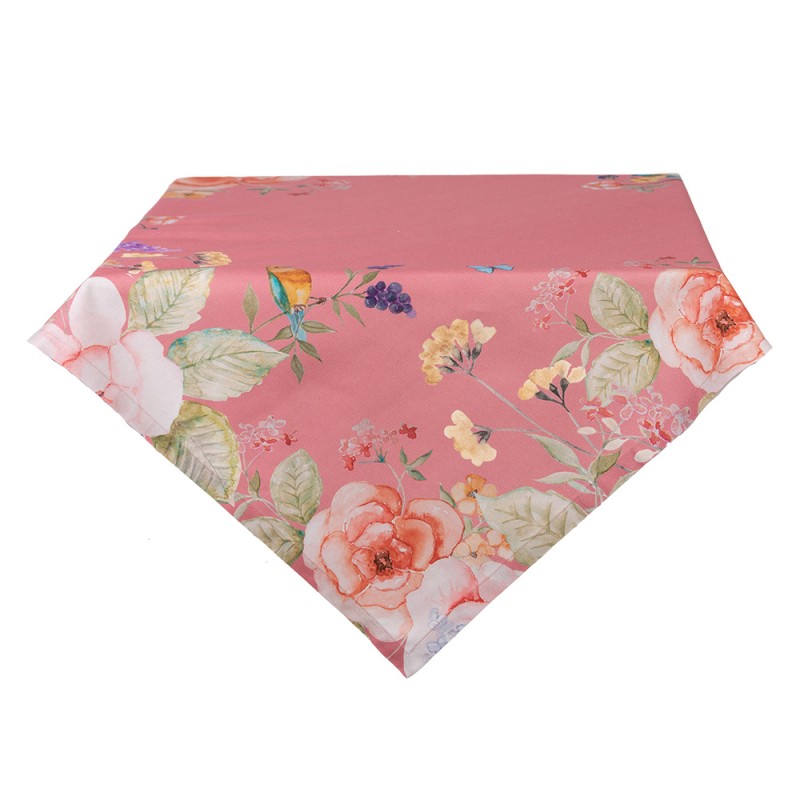 Clayre & Eef Nappe 100x100 cm Rose Coton Carré Fleurs