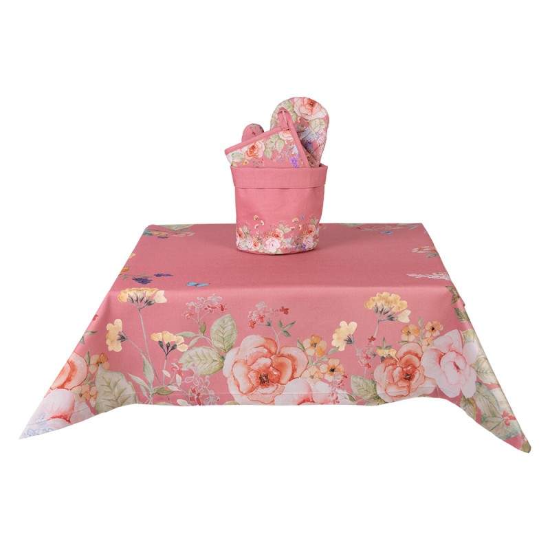 Clayre & Eef Nappe 100x100 cm Rose Coton Carré Fleurs