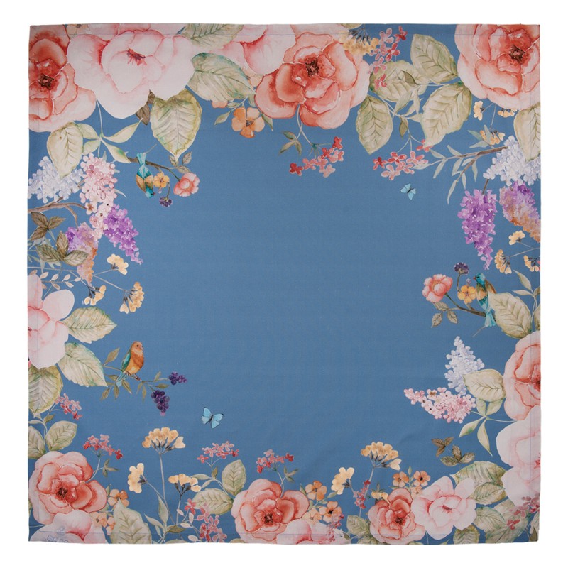Clayre & Eef Tafelkleed 100x100 cm Blauw Katoen Vierkant Bloemen