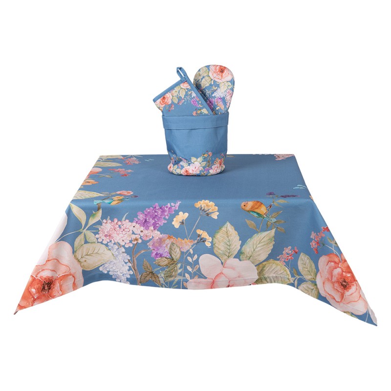 Clayre & Eef Tafelkleed 100x100 cm Blauw Katoen Vierkant Bloemen