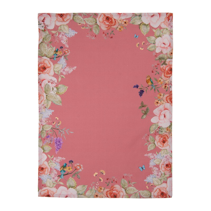 Clayre & Eef Torchon 50x70 cm Rose Coton Fleurs