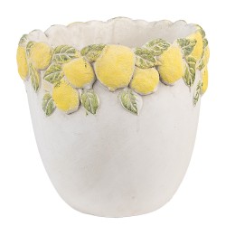 Clayre & Eef Planter Ø 20x19 cm White Yellow Stone Lemons