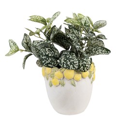 Clayre & Eef Planter Ø 20x19 cm White Yellow Stone Lemons
