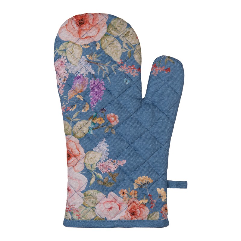 Clayre & Eef Ofenhandschuh 18x30 cm Blau Baumwolle Blumen