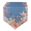 Clayre & Eef Chemin de table 50x160 cm Bleu Coton Fleurs
