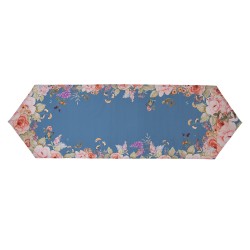 Clayre & Eef Chemin de table 50x160 cm Bleu Coton Fleurs