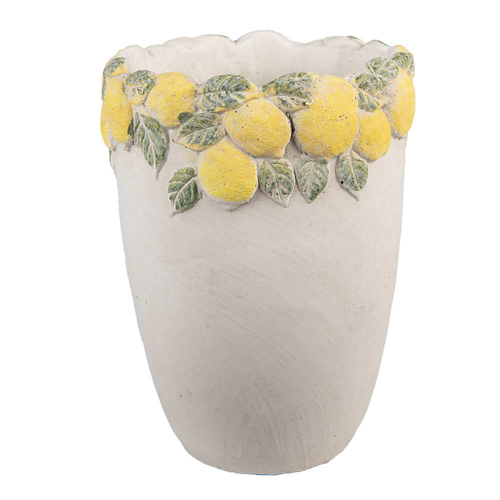 Clayre&Eef BloempotØ 17x23 cm Wit Geel Steen Citroenen afbeelding