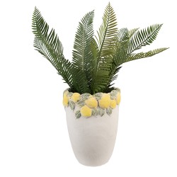 Clayre & Eef Planter Ø 17x23 cm White Yellow Stone Lemons